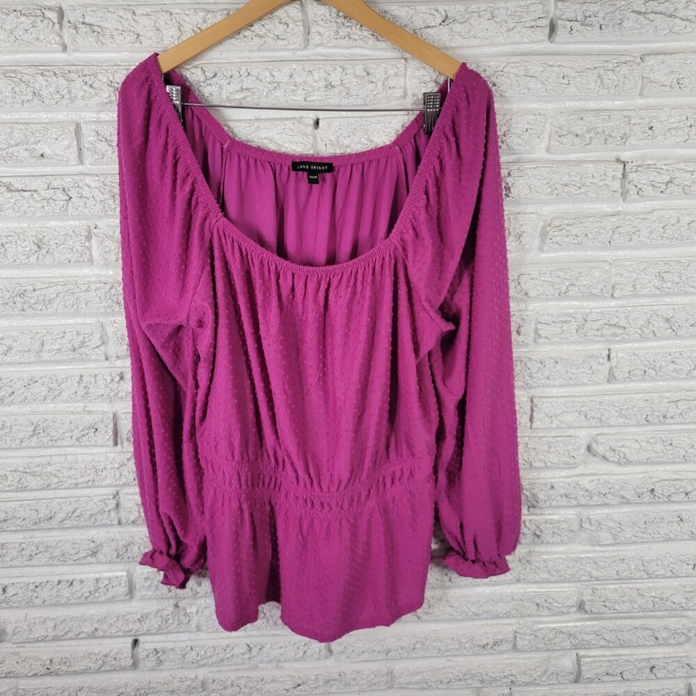 Lane Bryant Womens 18/20 Top Purple Geometric Long Sleeve On Off Shoulder PUR33E